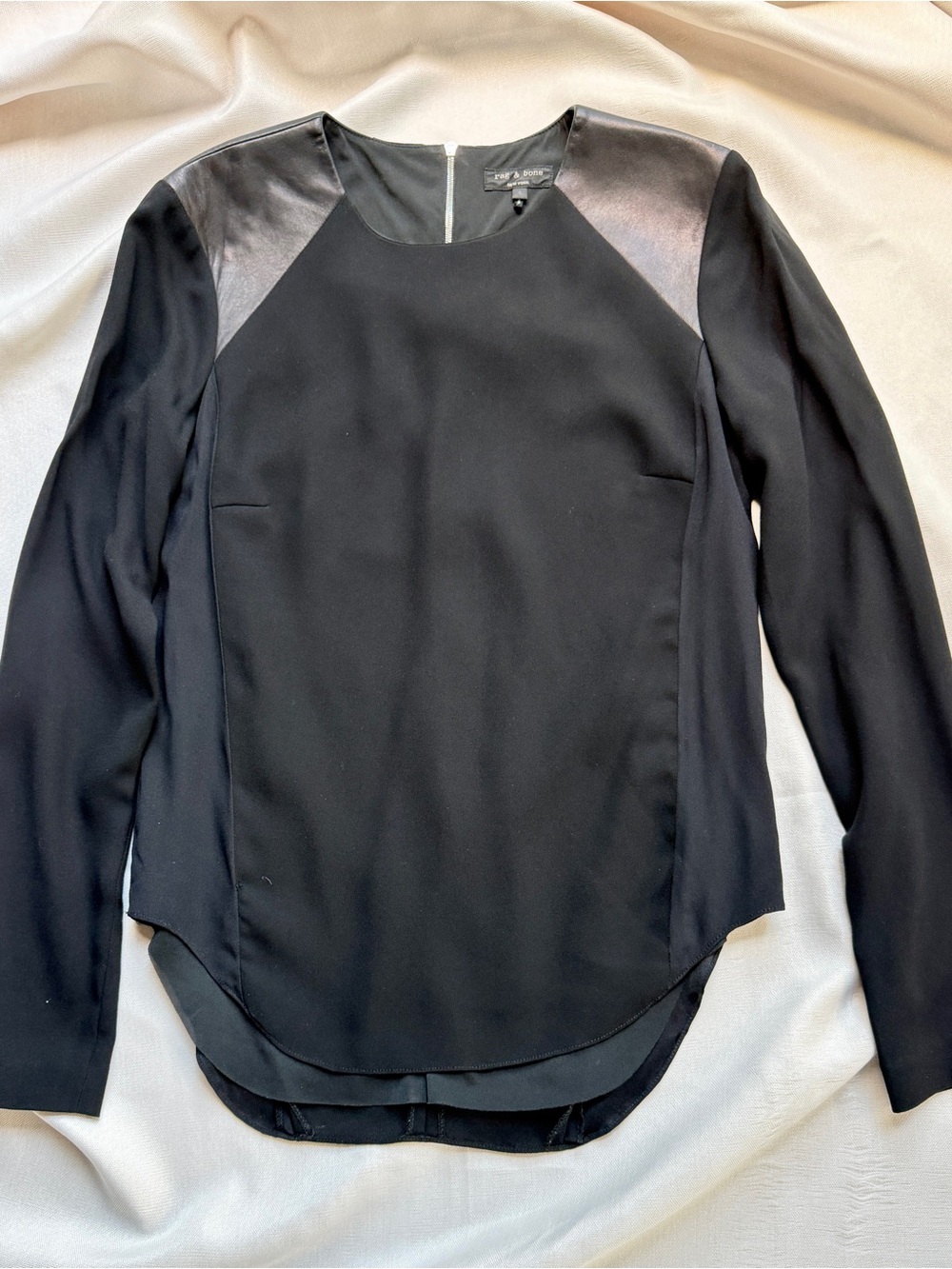 rag & bone Black Long-Sleeve Crewneck Top with Faux Leather Shoulders